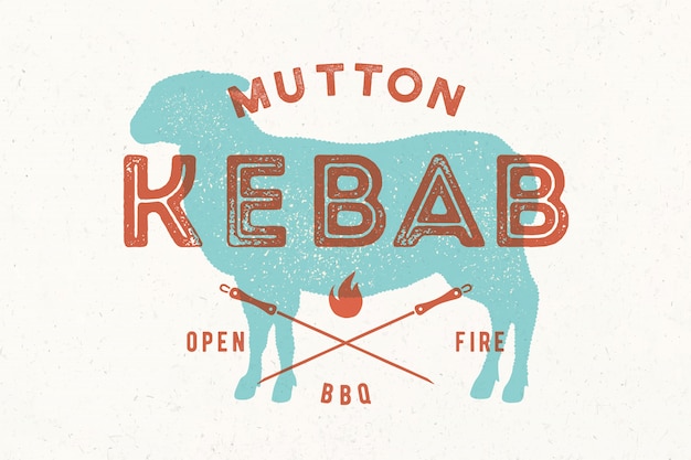 Lamb, kebab. Poster for Butchery meat shop