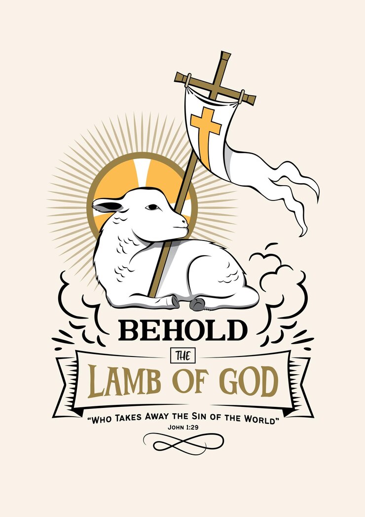 वेक्टर lamb with cross christian symbol