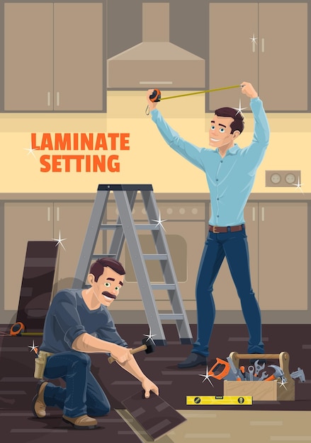 Laminate setting flooring installation vector