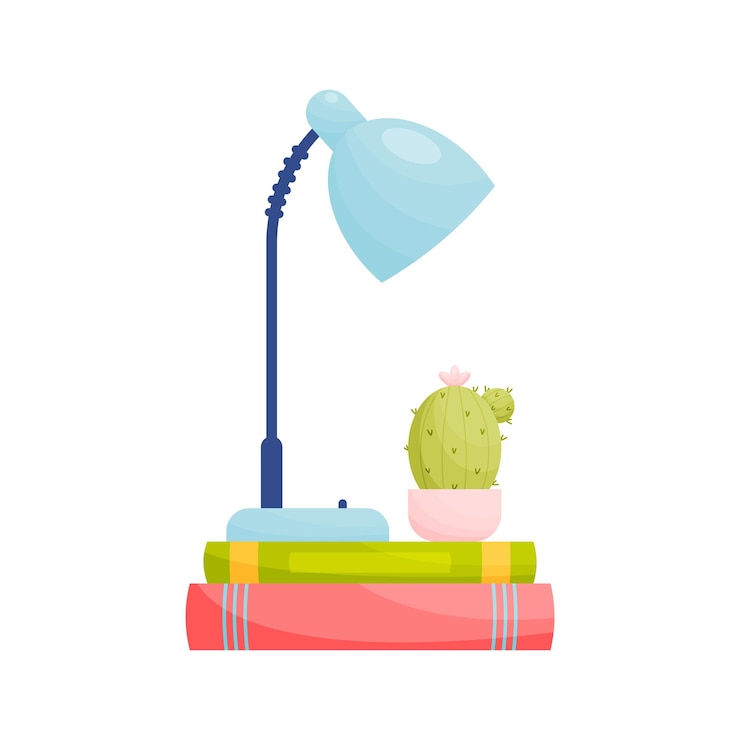 Vector lamp and cactus on pile of books education concept vector illustration