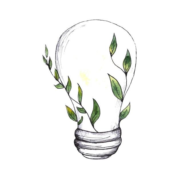葉のロゴが付いたランプ環境電球エコワールドグリーンリーフ省エネランプシンボル