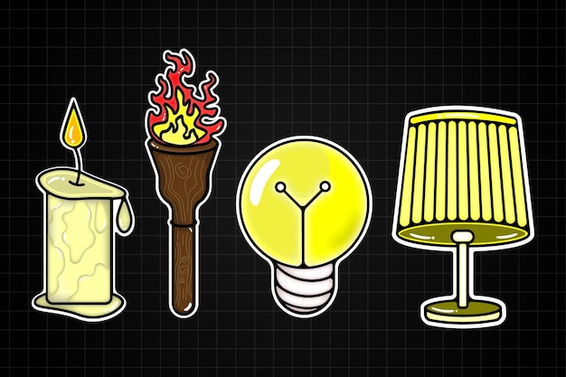 Vector lamp flat design doodle elements