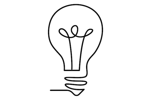 Lamp geïsoleerd op witte gloeilamp één lijn contour vector kunst illustratie