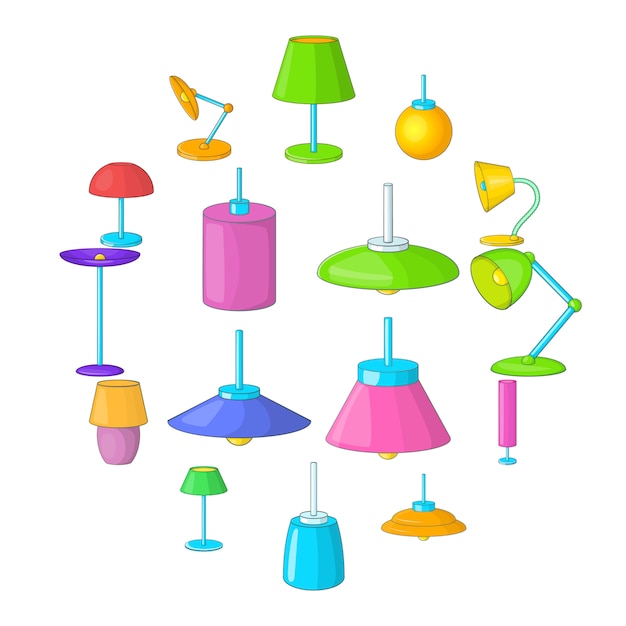 Lamp icon set, cartoon stijl