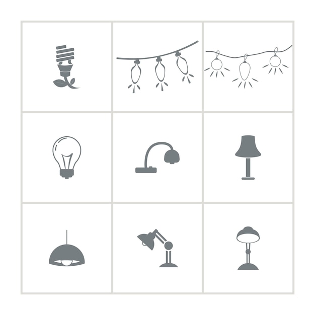 lamp icon set with table lamp desk lamp and bulb