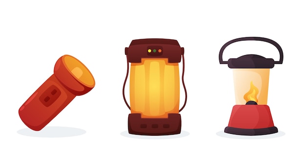 Vector lamp lantern flashlight camping equipment vector illustration