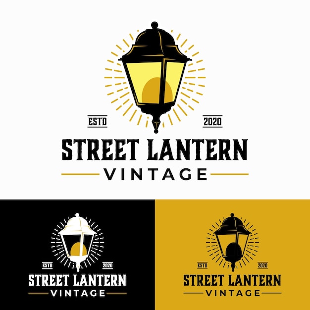 lamp lighting vector template. light lantern graphic illustration in vintage retro badge style.