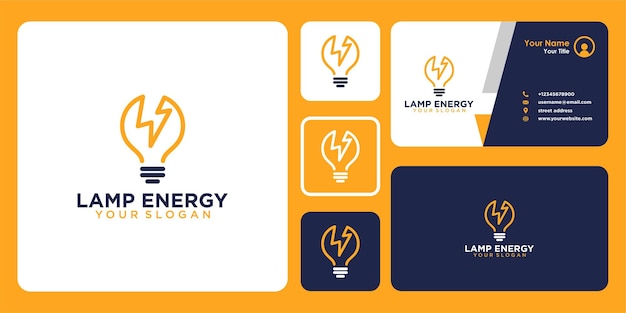 Design del logo della lampada con energia e biglietto da visita