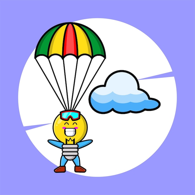 Lamp mascotte cartoon is parachutespringen met parachute en gelukkig gebaar schattig stijlontwerp voor t-shirt enz