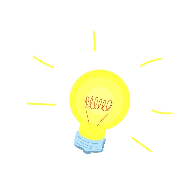 벡터 램프가 반짝입니다. 아이디어와 통찰력. 만화 손으로 그린 램프입니다. 스톡 벡터 플랫