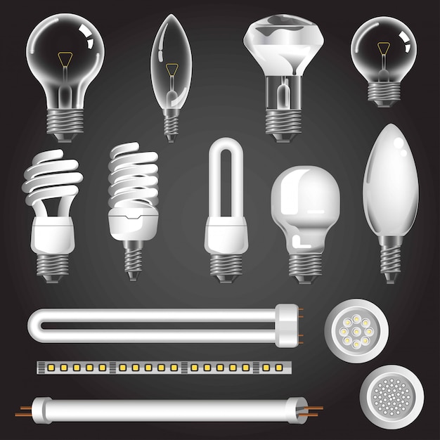 Lamp types vector 3d realistic icons