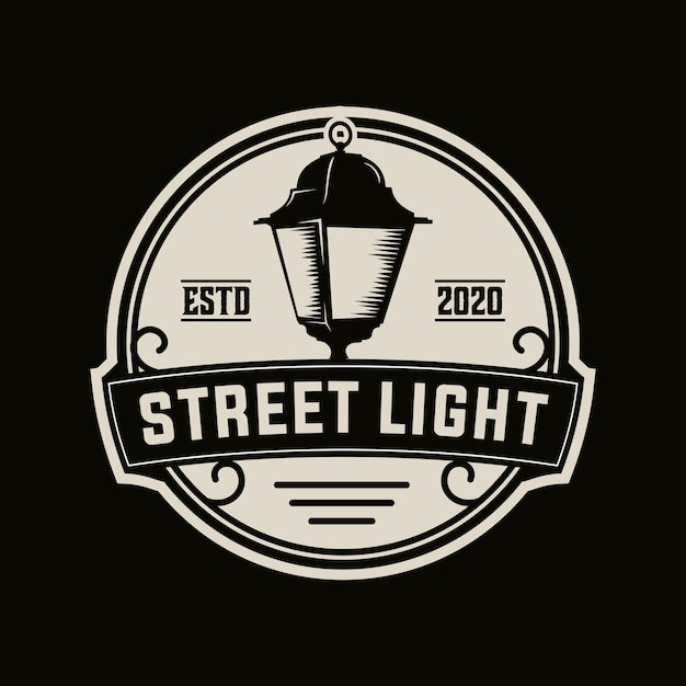 lamp verlichting vector sjabloon licht lantaarn grafische illustratie in vintage retro badge stijl