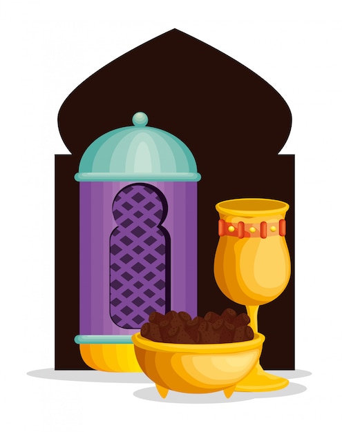 Lamp with chalice and chocolate to ramadan kareem