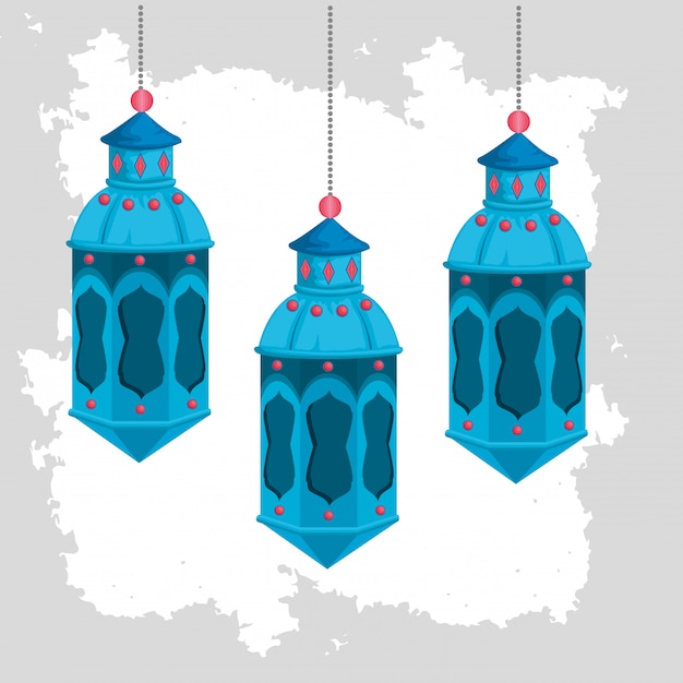 Lampen die aan ramadan kareem-viering hangen