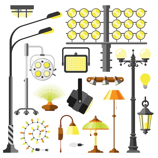 Vettore vettore delle attrezzature elettriche di stili delle lampade