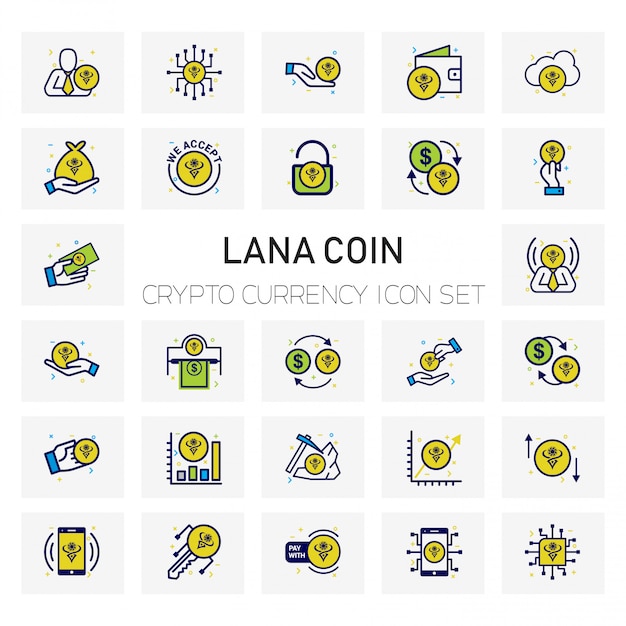 Set di icone di moneta crypto moneta lana