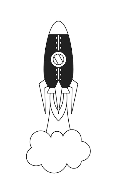 Lanceer raket monochroom plat vectorobject Bewerkbaar zwart-wit dun lijnpictogram op witte achtergrond Vliegend ruimteschip Eenvoudige cartoon clip art ter plaatse illustratie voor web grafisch ontwerp