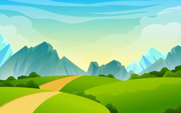 Vector land scene with mountain landscape