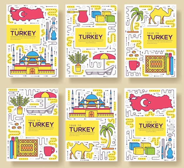 Land turkije kaarten dunne lijn set illustratie