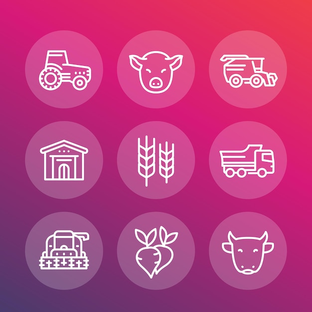 Landbouw en landbouw lijn iconen set