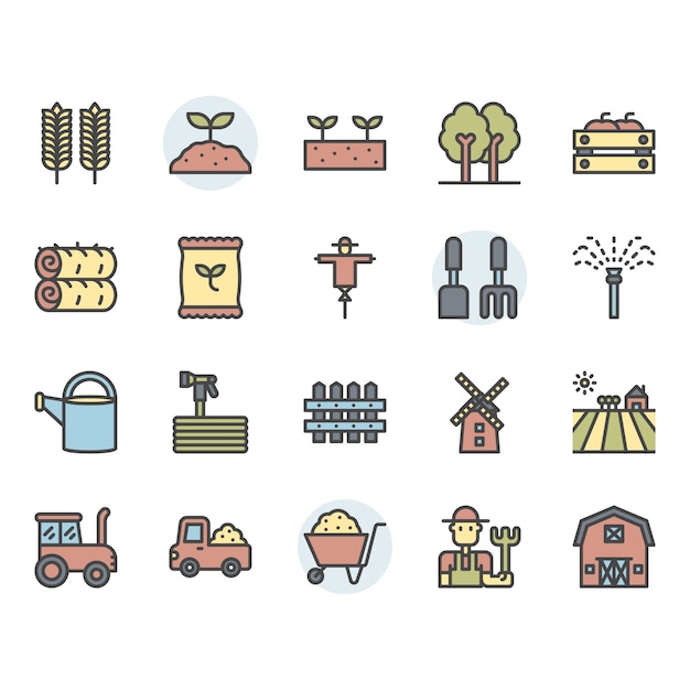 Landbouw en landbouw pictogram en symbool set