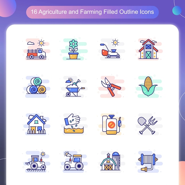 Landbouw en landbouw Vector gevulde omtrek Icon Set 06