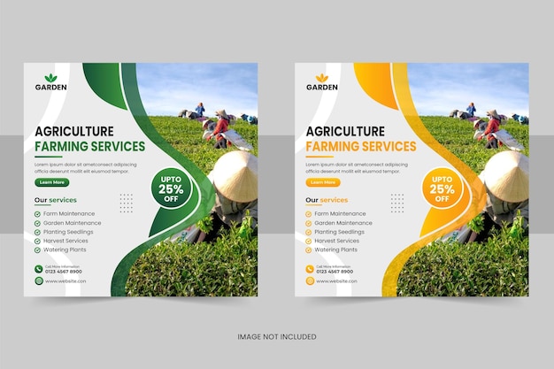 Landbouw landbouw service post banner sjabloon of grasmaaier tuinieren social media banner