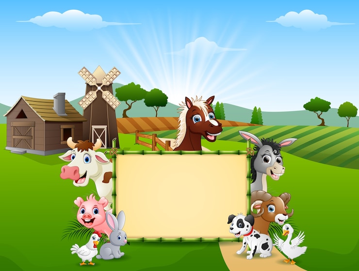 Vector landbouwhuisdieren met een leeg tekenbamboe