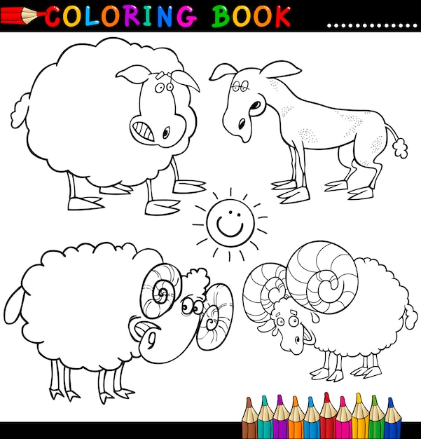 Landbouwhuisdieren voor kleurboek of pagina