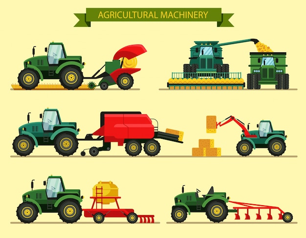 Vector landbouwmachines vectorillustratie instellen.