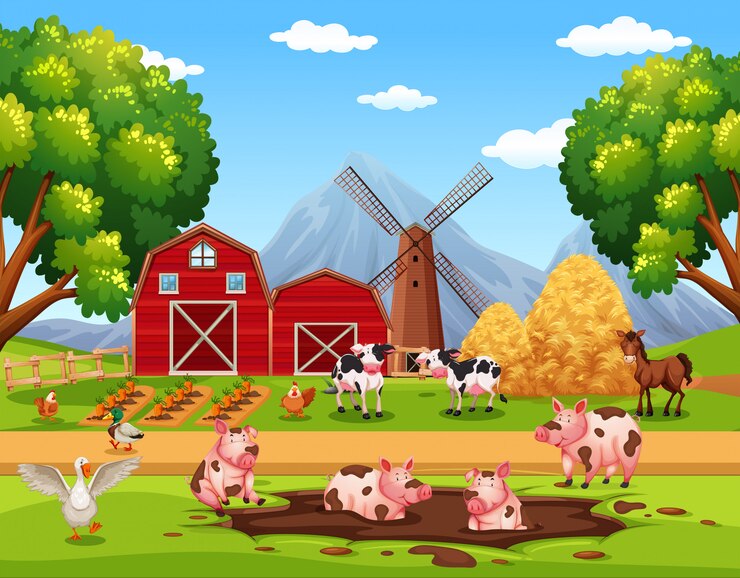 Vector landelijke blije boerderijdieren
