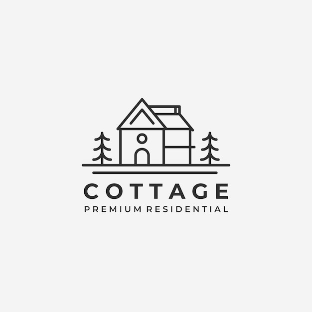 Landgoed Cabine Logo Line Art Vector Illustratie Huis Cottage Concept