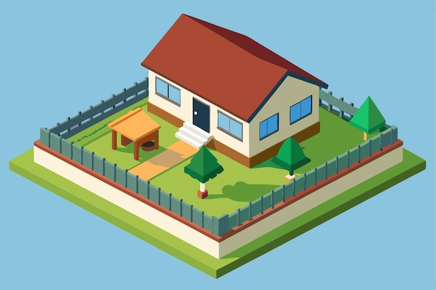 landhuis en grote tuin met pergola groen een cartoon van een huis met een hek en een hek