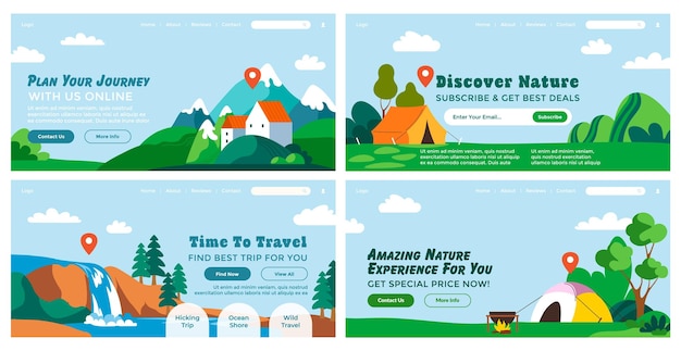 Vector landing banner set with travel advertising