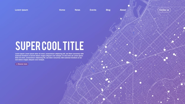 Абстрактный дизайн целевой страницы с большими данными карты города. шаблон для веб-сайта или приложения.