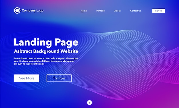 Landing Page. Abstract wave background website.