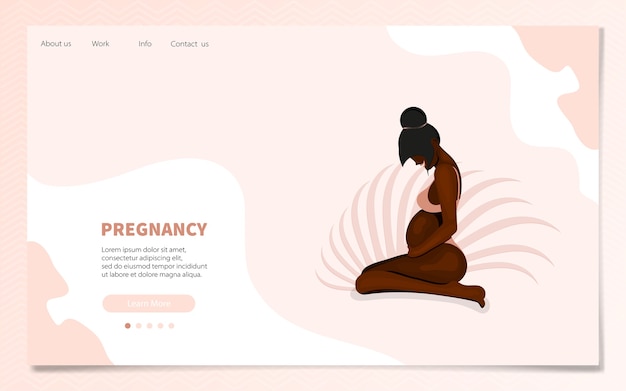 Landing page of African American pregnant girl. Vector illustration in flat style.