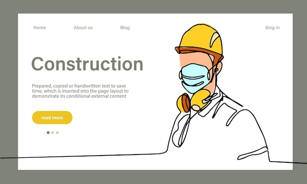 Landing page of architecture works with protective face masks for safety in machine industrial