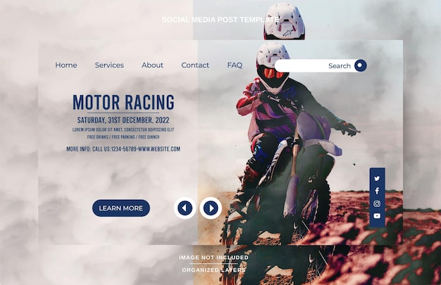 Vettore landing page campionato automobilistico per il motocross