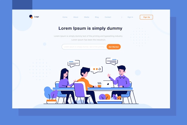 Pagina di destinazione il team di finanza aziendale discute la riunione risolve i problemi idea lo stile di progettazione del contorno piatto