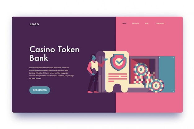 Vector landing page casino token bank