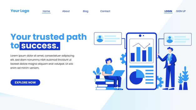 Landing page company business template in flat design vector illustration concept