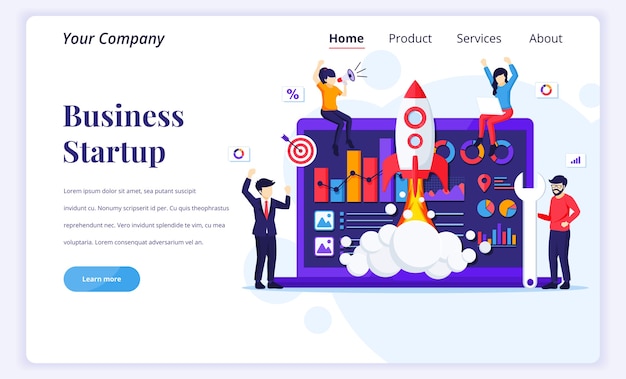 Landing page  concept of business startup.