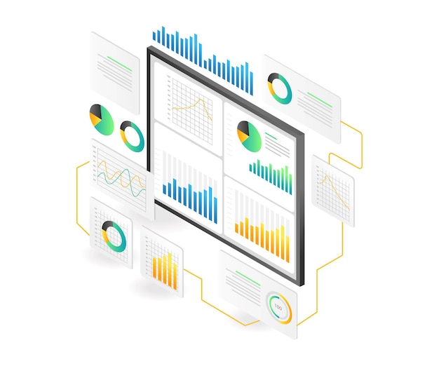 Vector landing page concept flat isometric illustration digital transformation analyst data monitoring