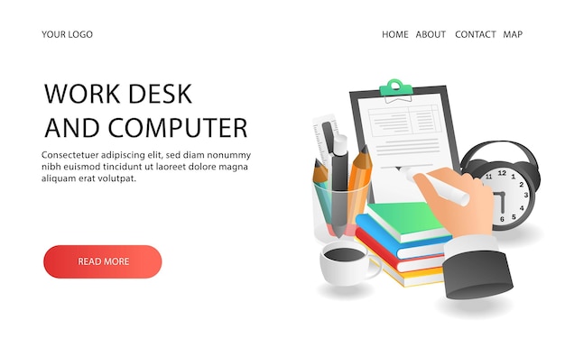 Landing page concept flat isometric illustration fill in school and work records