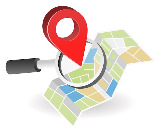 방문 페이지 개념 평면 아이소메트릭 그림 지도 앱 GPS로 주소 찾기