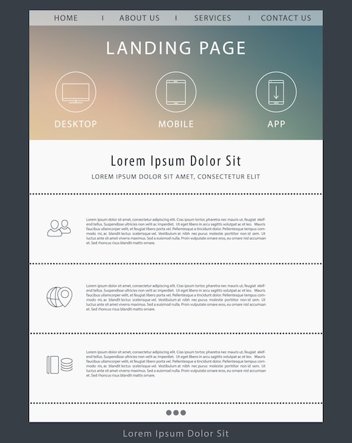 Landing page concept, website dark design template