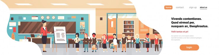 Vector landing page concept with classroom