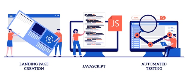 ベクトル ランディングページの作成、javascript、小さな人々による自動テスト