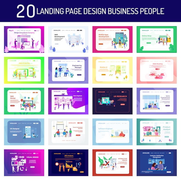 Vector landing page design business people and working people